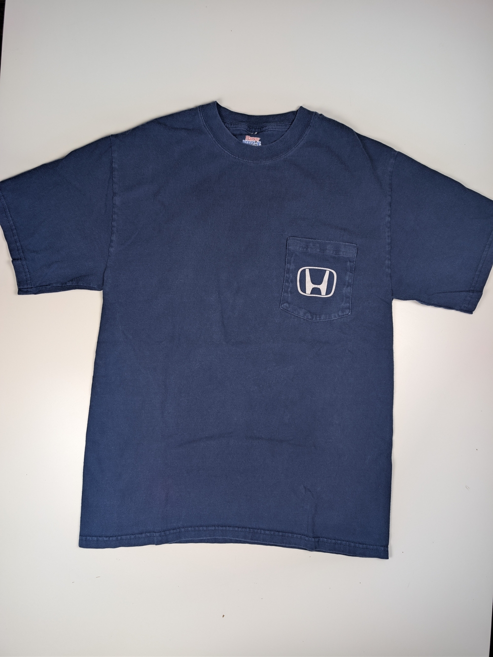 Vintage Honda Shirt Mens M Navy Blue Pocket Tee Hanes Beefy-T JDM Faded